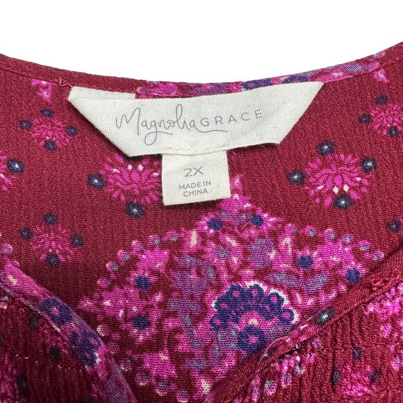 Magnolia Grace Top Womens 2X Sleeveless Floral Print Red Pink Rayon - Picture 5 of 8